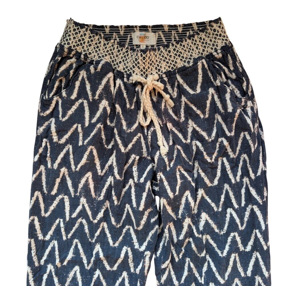 Cali 1850 Linen Blend Navy and White Pant Size L Beach coastal boho lightweight - Picture 3 of 8